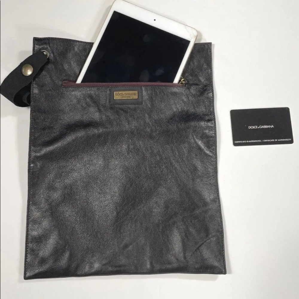 Dolce Gabbana black leather messenger bag with certificate of authenticity